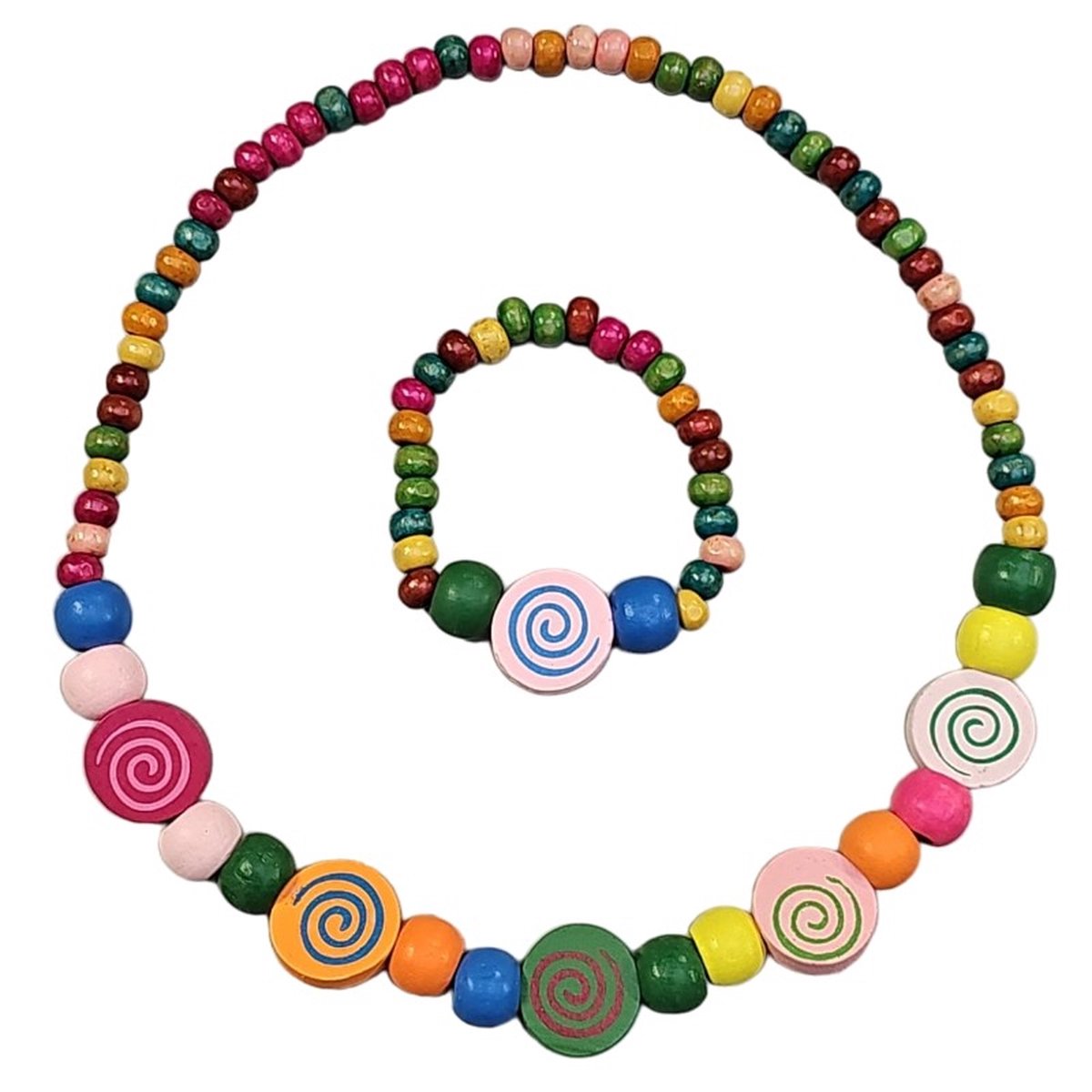 Fako Bijoux® - Kinderketting en Armband - Hout - Snoepjes