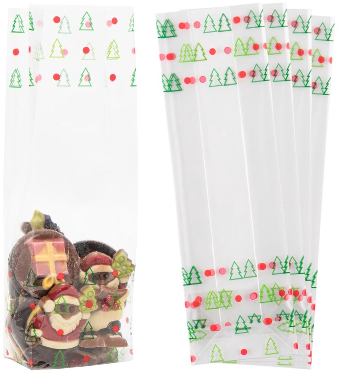 Kerst Blokbodemzakjes Plastic - Kerstmis - 80x50x250mm - 100% Polypropyleen - Recyclebaar- Rechthoekige Zak - Duurzaam - Voedsel Verpakking - 50 Stuks