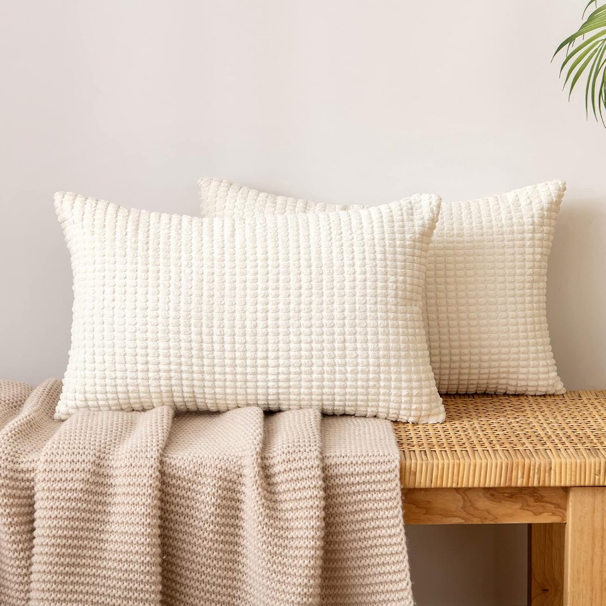 Famanu - Granulaat Ribfluwelen kussensloop, decoratief bankkussen, zachte kussensloop, sierkussen voor bank, woonkamer, set van 2 stuks, 40 x...