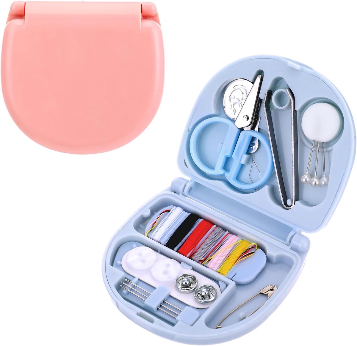 Famanu - Set van 2 naaiset mini reizen, naaiset, basisuitrusting, klein, draagbare reis-naai-reparatieaccessoires, mini-naaiprojectset met opvouwbaar etui, voor reizen, volwassenen, beginners, thuis,