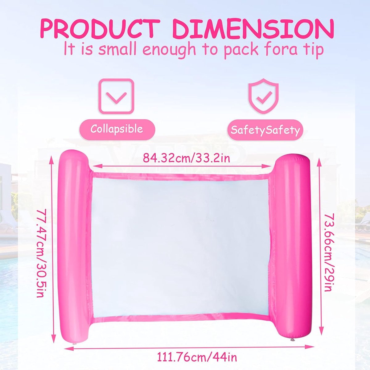 Famanu Multifunctionele drijvende hangmat, opblaasbaar zwembad 4-in-1 drijvend kantelbaar vlotter hangmat waterhangmat multifunctionele opvouwbare drijvende hangmat draagbaar ultralicht, Roze