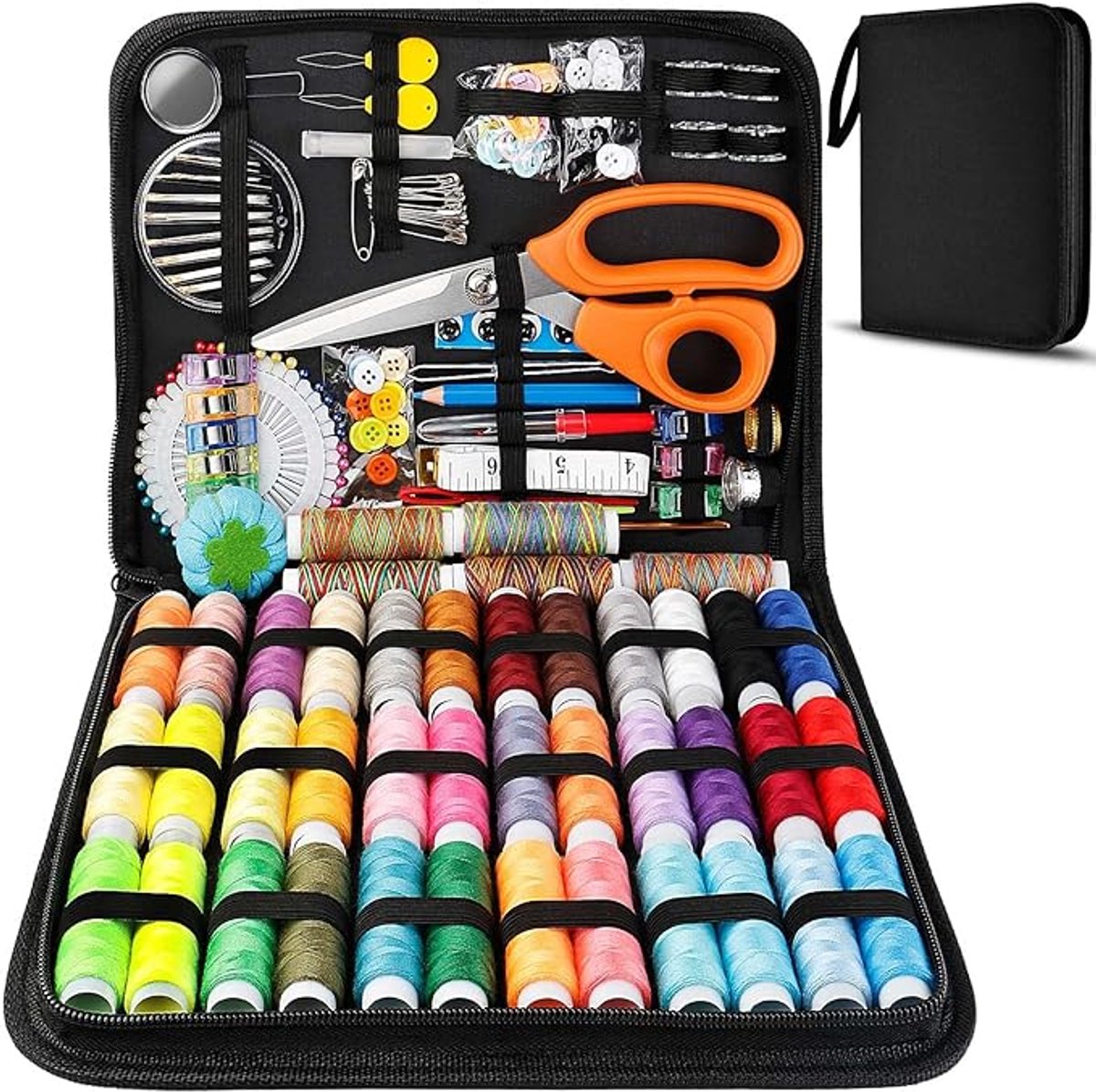 Famanu Professionele grote naaiset, 200 premium naaibenodigdheden - Inclusief kleermaker, 41 XL-draadspoelen en 30 naalden, geschikt voor reizigers, volwassenen, kinderen, beginners, noodgevallen,