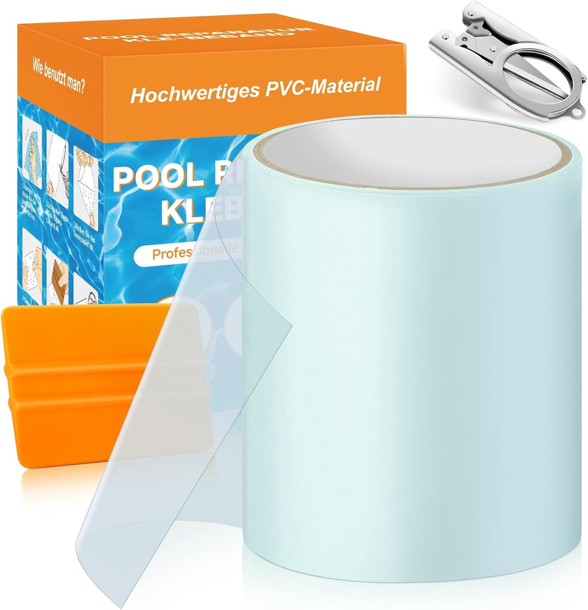 Famanu Zwembadreparatieset onderwater, 10 x 150 cm, zelfklevende set, pvc, zwembadreparatieset, plakband, waterdicht, onderwaterlijm, flex tape voor zwembad, zwembadfolie, rubberboot, luchtbed