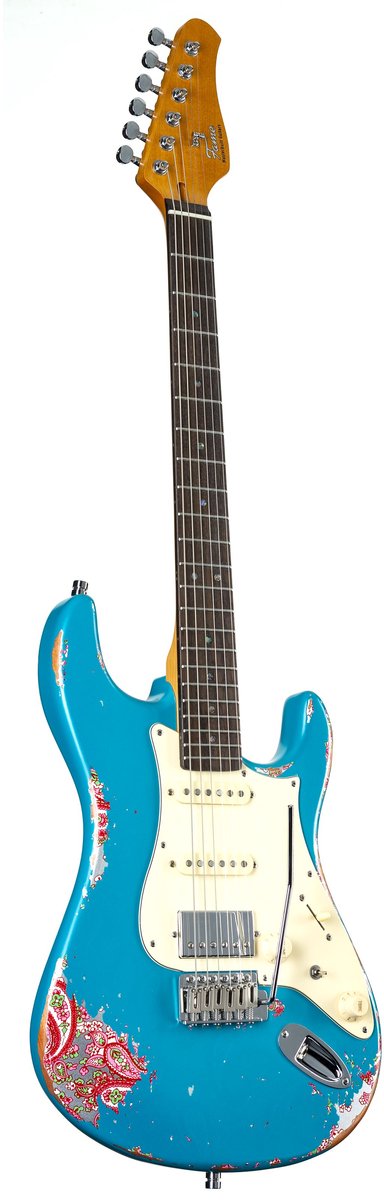 Fame Custom ST HSS RW Worn Aqua over Paisley - ST-Style elektrische gitaar