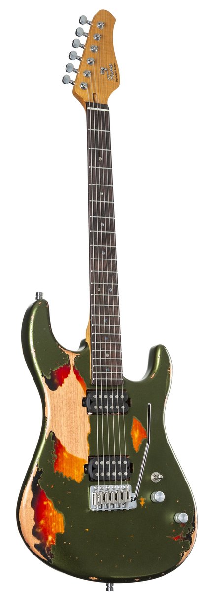 Fame Custom ST RW Worn Olive over Sunburst - ST-Style elektrische gitaar