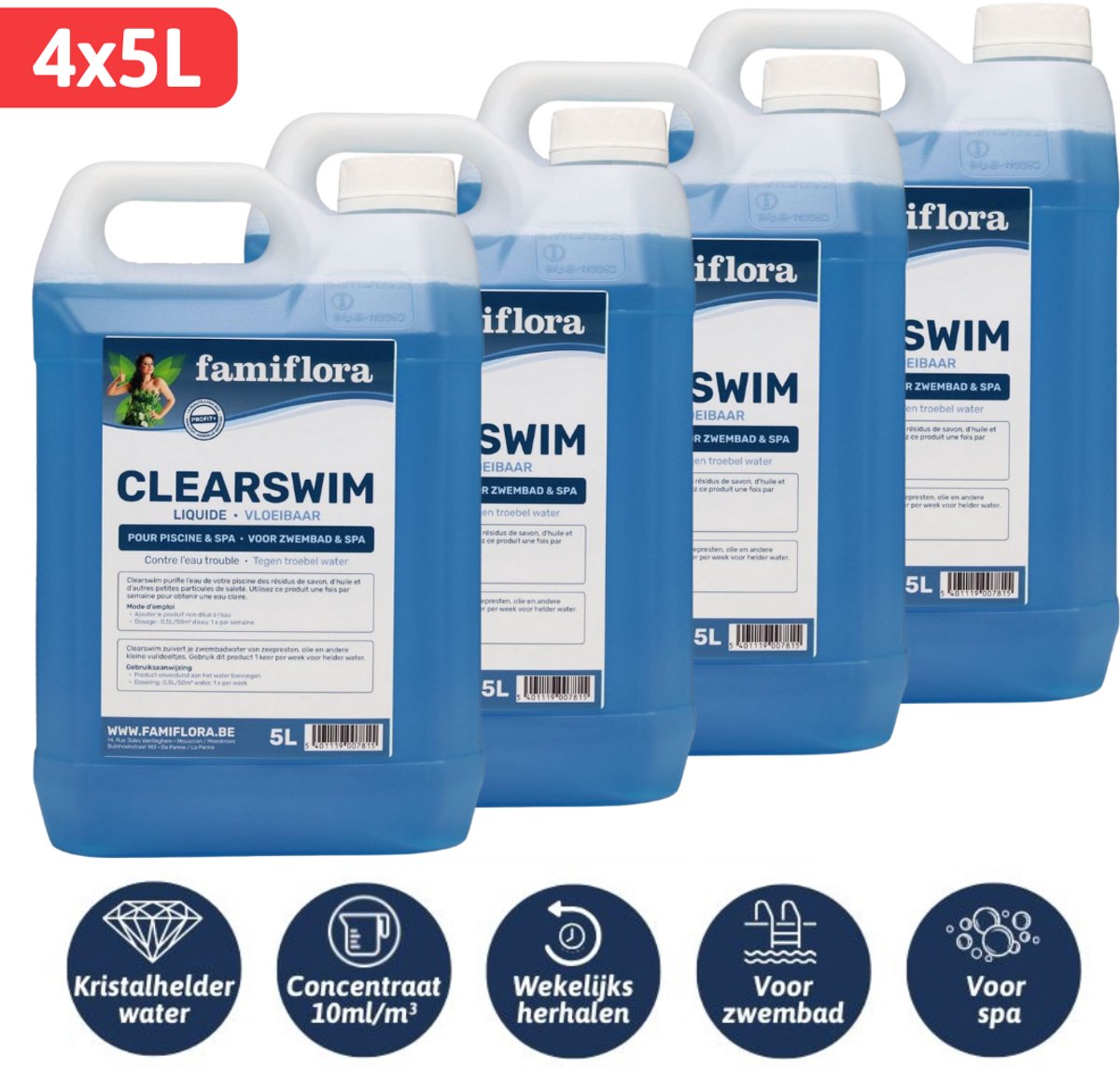 Famiflora Clearswim vloeibaar 20L (4x 5L) - tegen troebel water!