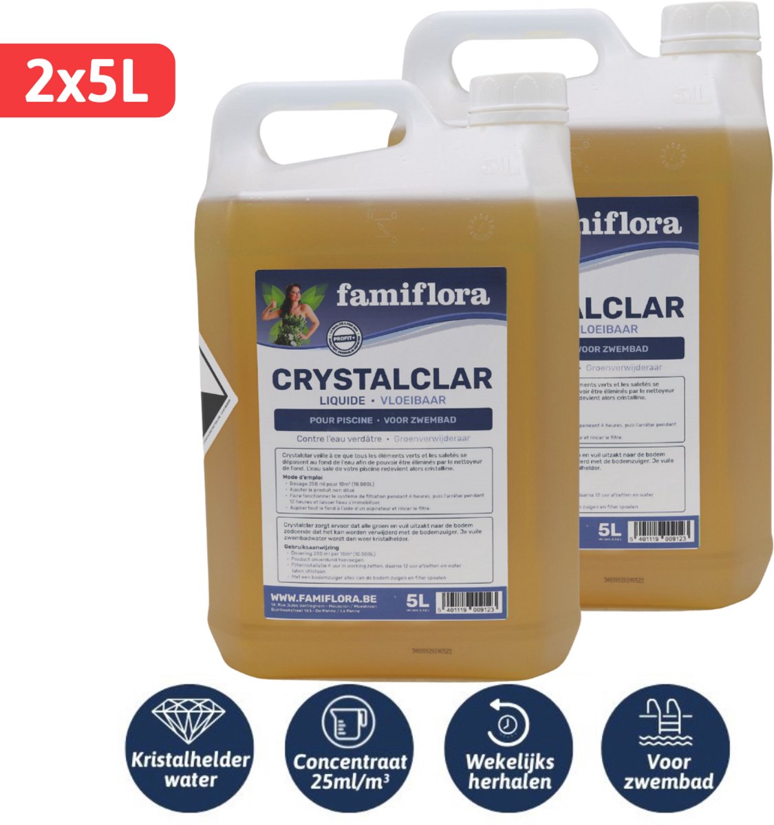 Famiflora Crystalclar vloeibaar 2x 5L - groenverwijderaar voor zwembad