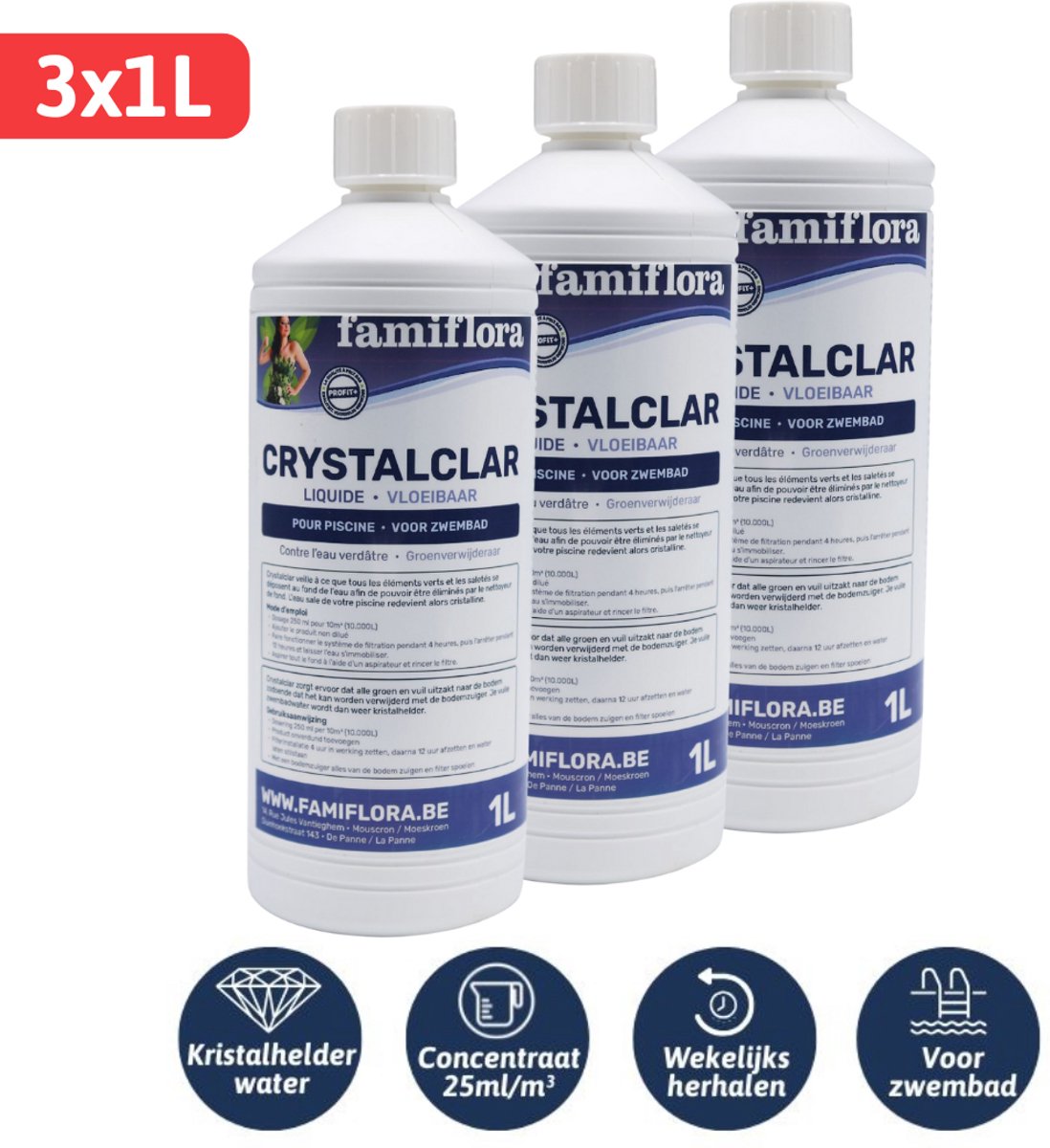 Famiflora Crystalclar vloeibaar 3x 1L - groenverwijderaar