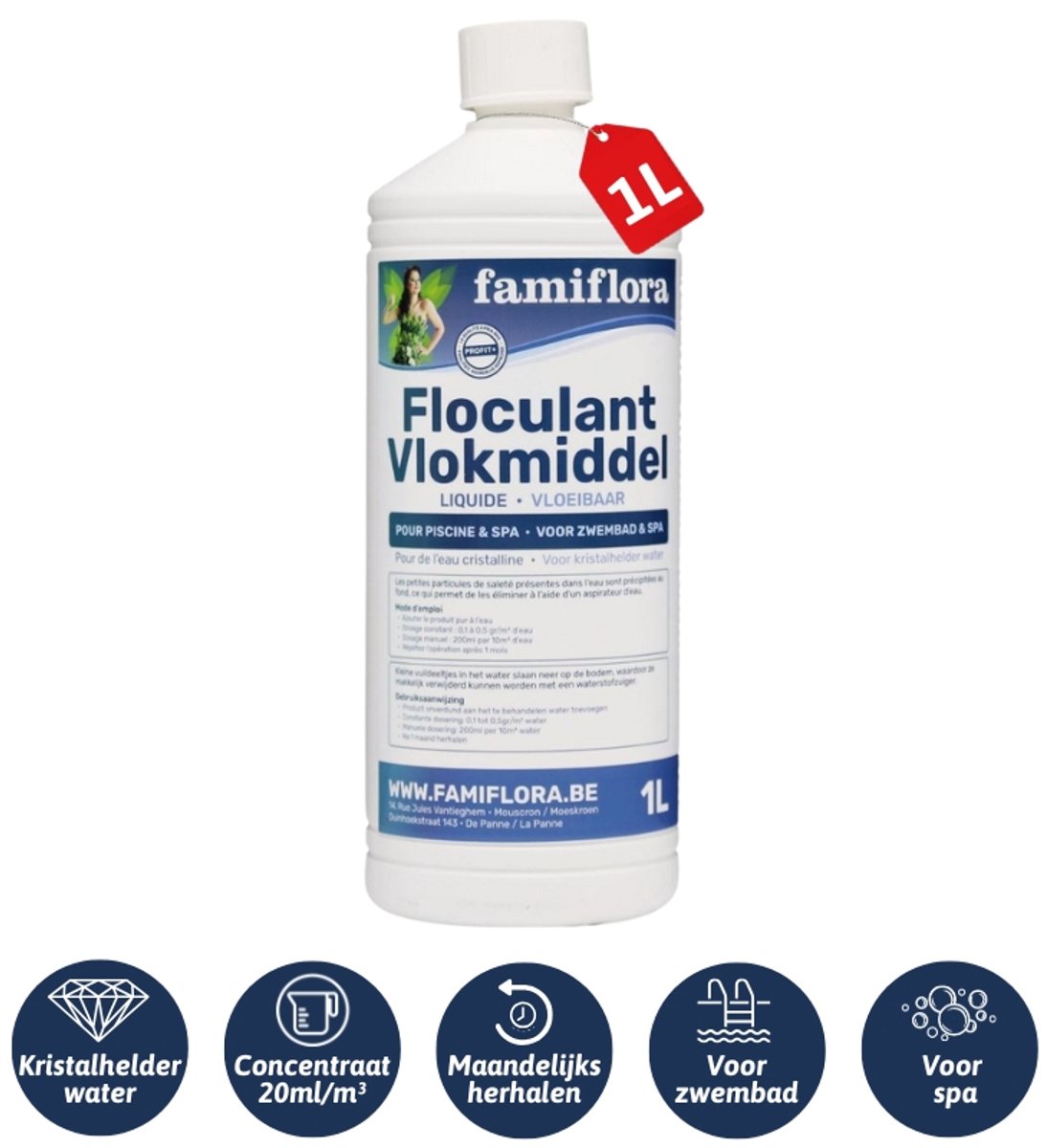 Famiflora Vlokmiddel vloeibaar 1L - vloeibare flocculant voor kristalhelder water!