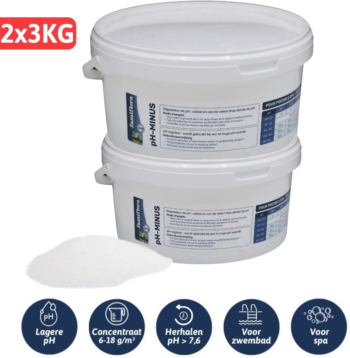 Famiflora pH Down (Minus) poeder 6KG (2x3kg) - verlaagt de pH-waarde van je zwembad of spa!