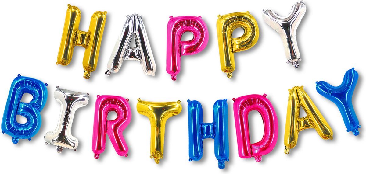 Happy Birthday Slinger voor Verjaardag - Folie Ballonnen 13 stuks Grote Letterballonnen - Multi Kleur - Lettergrootte ~10 x 33 cm - BPK