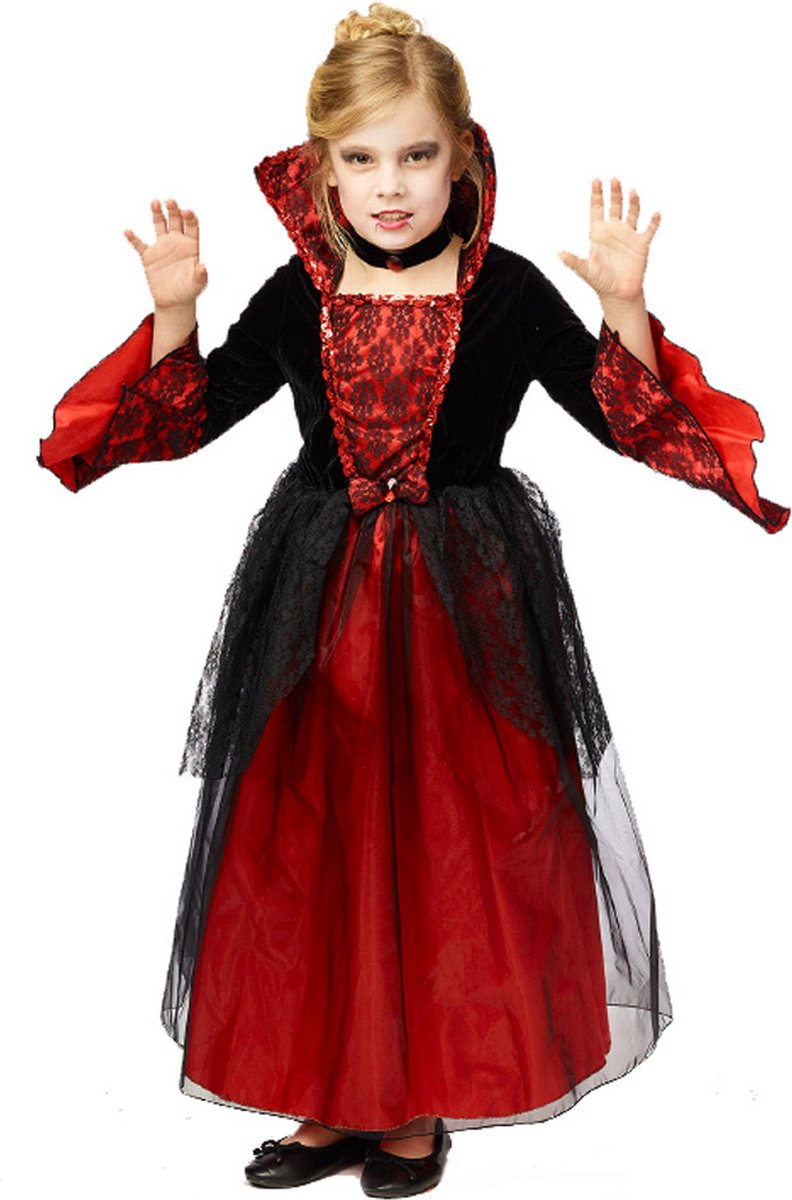 Klassieke prinsessenkostuum rood/zwart - Maatkeuze: Maat 116