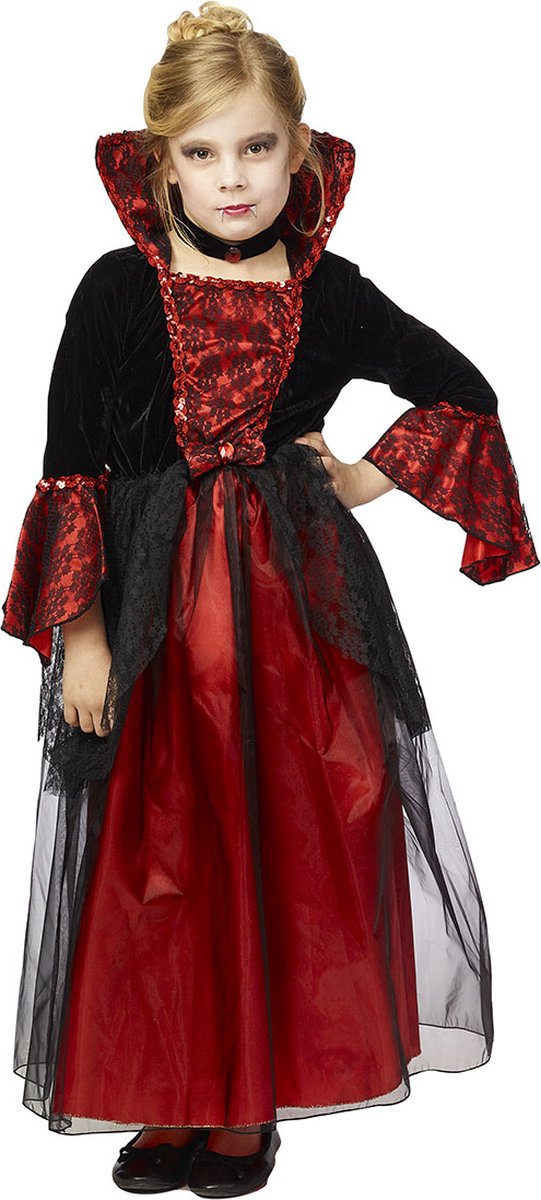 Klassieke prinsessenkostuum rood/zwart - Maatkeuze: Maat 128