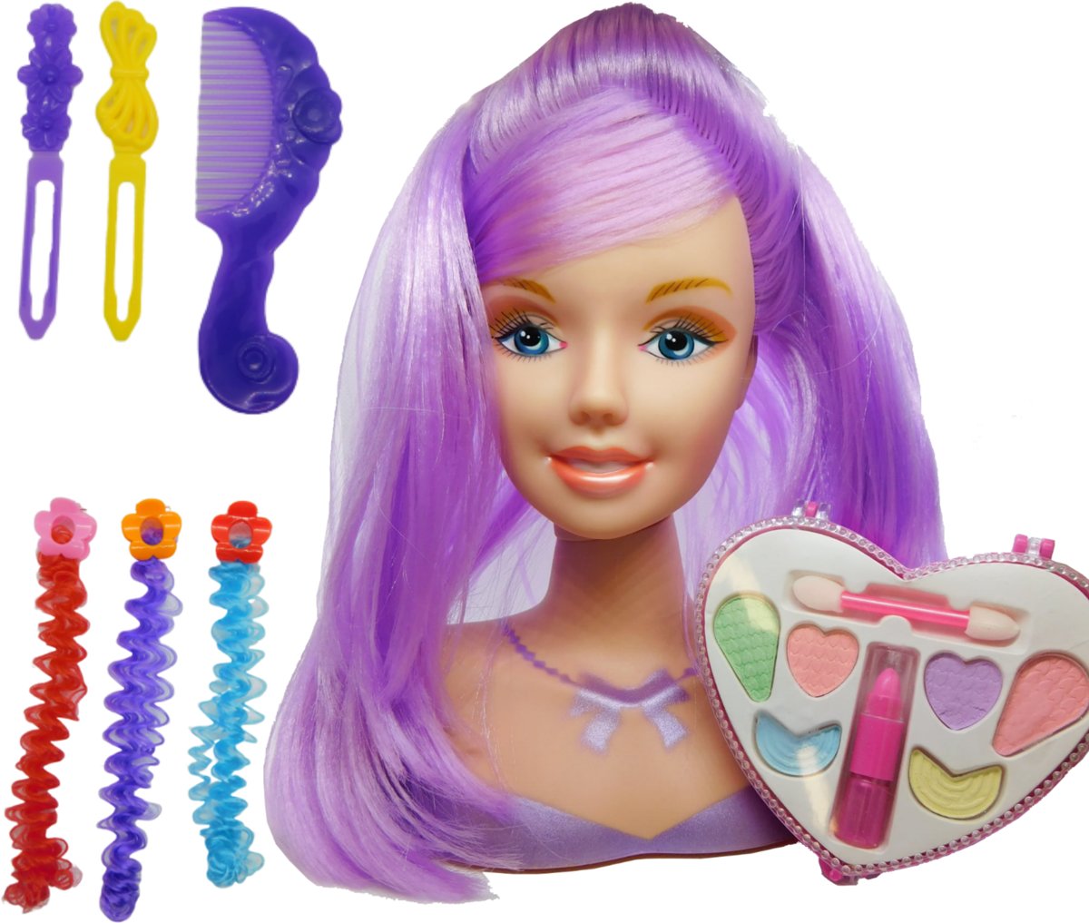   Prinses met Make Up en Accessoires Set - Groot, 20 cm - Paars haar - Kappop De Luxe - Make Up Pop - Opmaakpop -   Speelgoed -   voor Meisjes