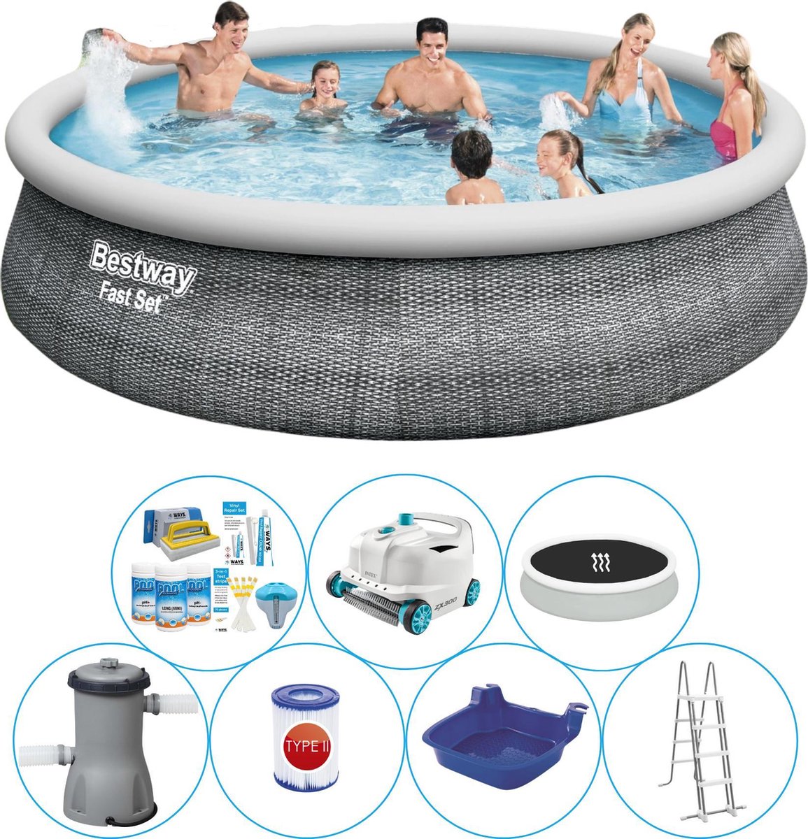Fast Set Rattan Rond 457x107 cm - Alles in 1 Zwembad Set