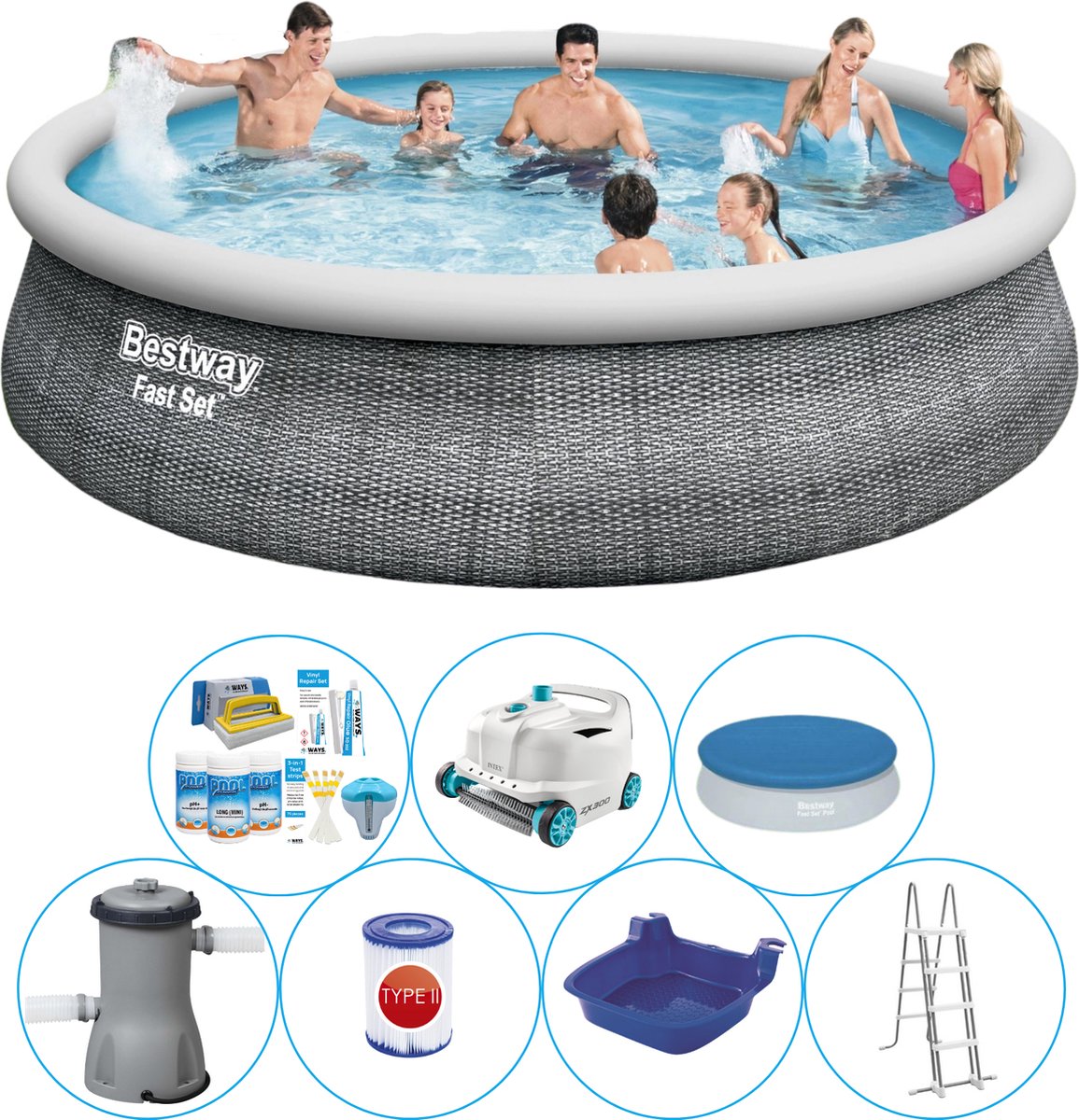 Fast Set Rattan Rond 457x107 cm - Zwembad Bundel