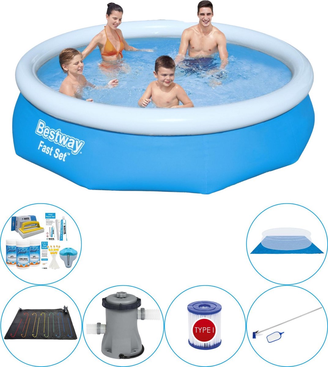 Fast Set Rond 305x76 cm - 7-delig - Zwembad Met Accessoires