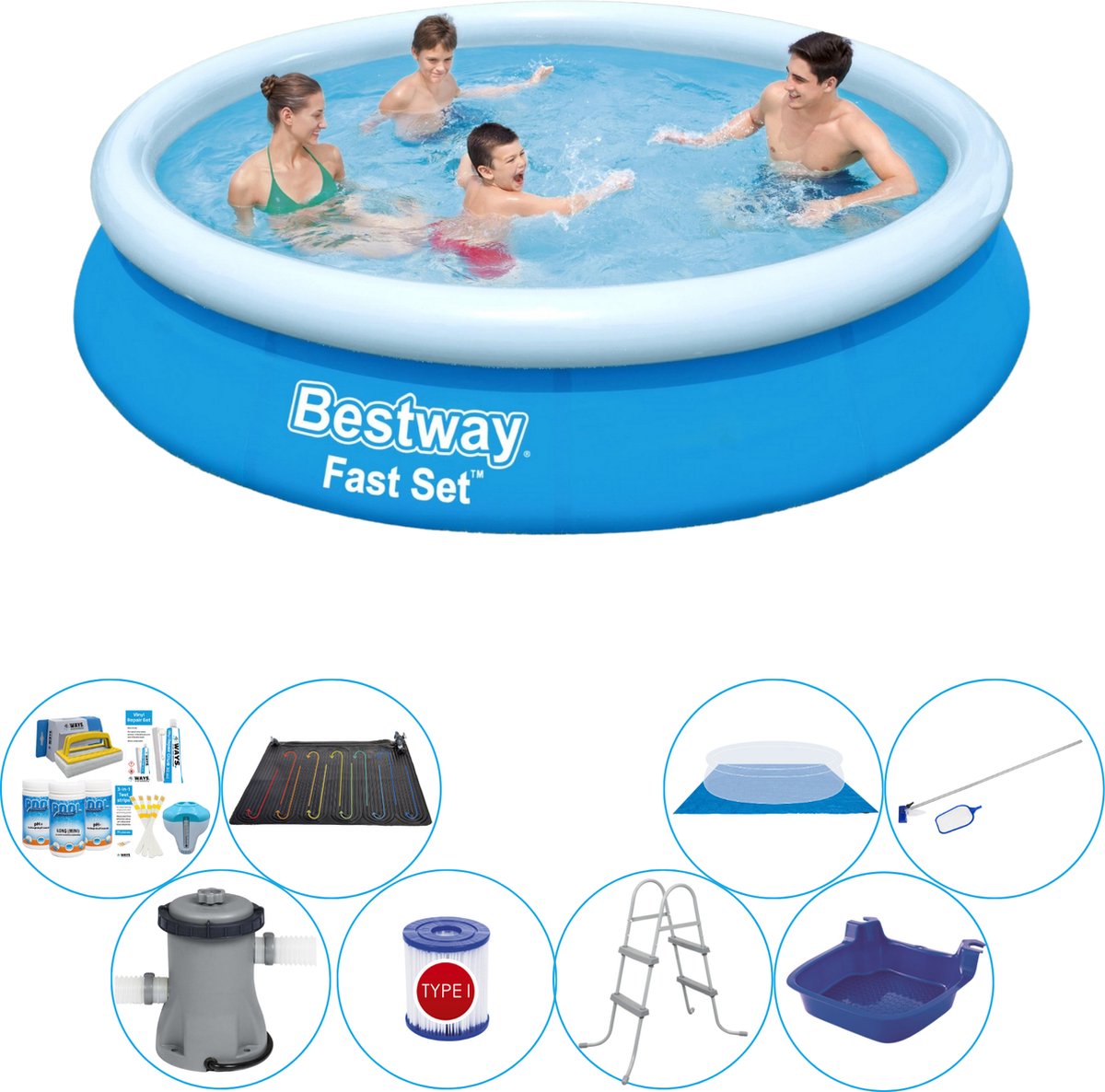 Fast Set Rond 366x76 cm - 9-delig - Slimme Zwembad Deal