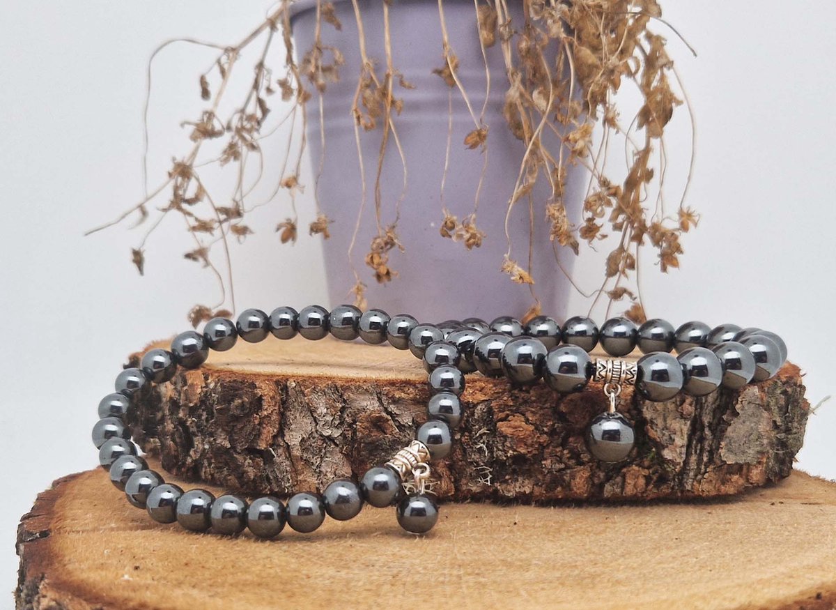 Handgemaakte Fatema natuursteen armband met natuursteen hanger 