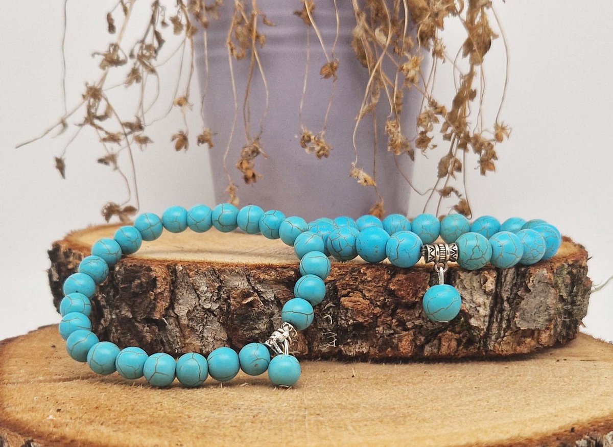 Handgemaakte Fatema natuursteen armband met natuursteen hanger 