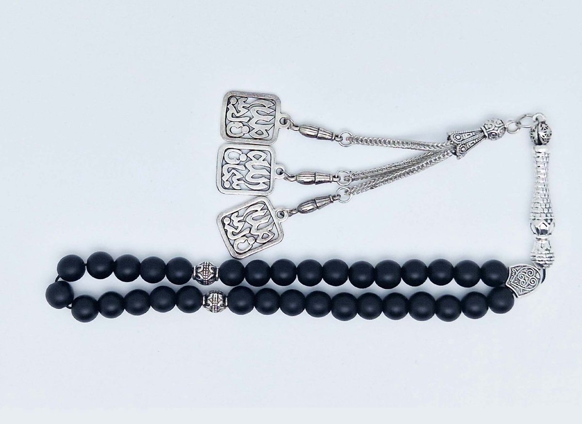Tasbih Rozenkrans 33 Kralen 8 mm - Tasbih Rozenkrans klassiek natuursteen - model 11- Mat zwart onyx -Zwart kleur