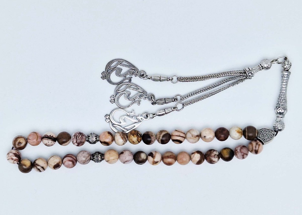 Tasbih Rozenkrans 33 Kralen 8 mm - Tasbih Rozenkrans klassiek natuursteen - model 16- Australia zebra jasper -Bruin kleur