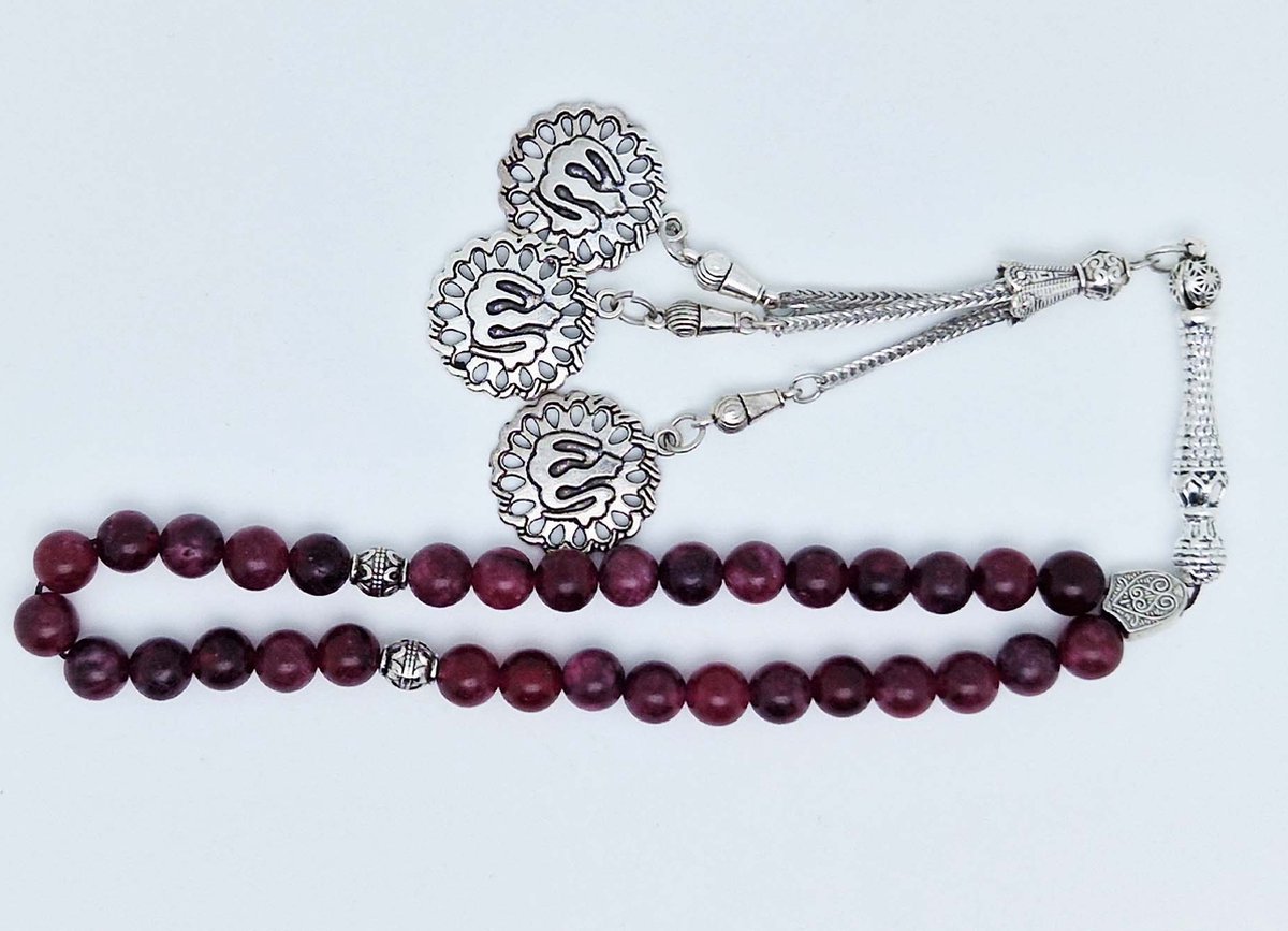 Tasbih Rozenkrans 33 Kralen 8 mm - Tasbih Rozenkrans klassiek natuursteen - model 17- Lepidolite -Bourgondische kleur