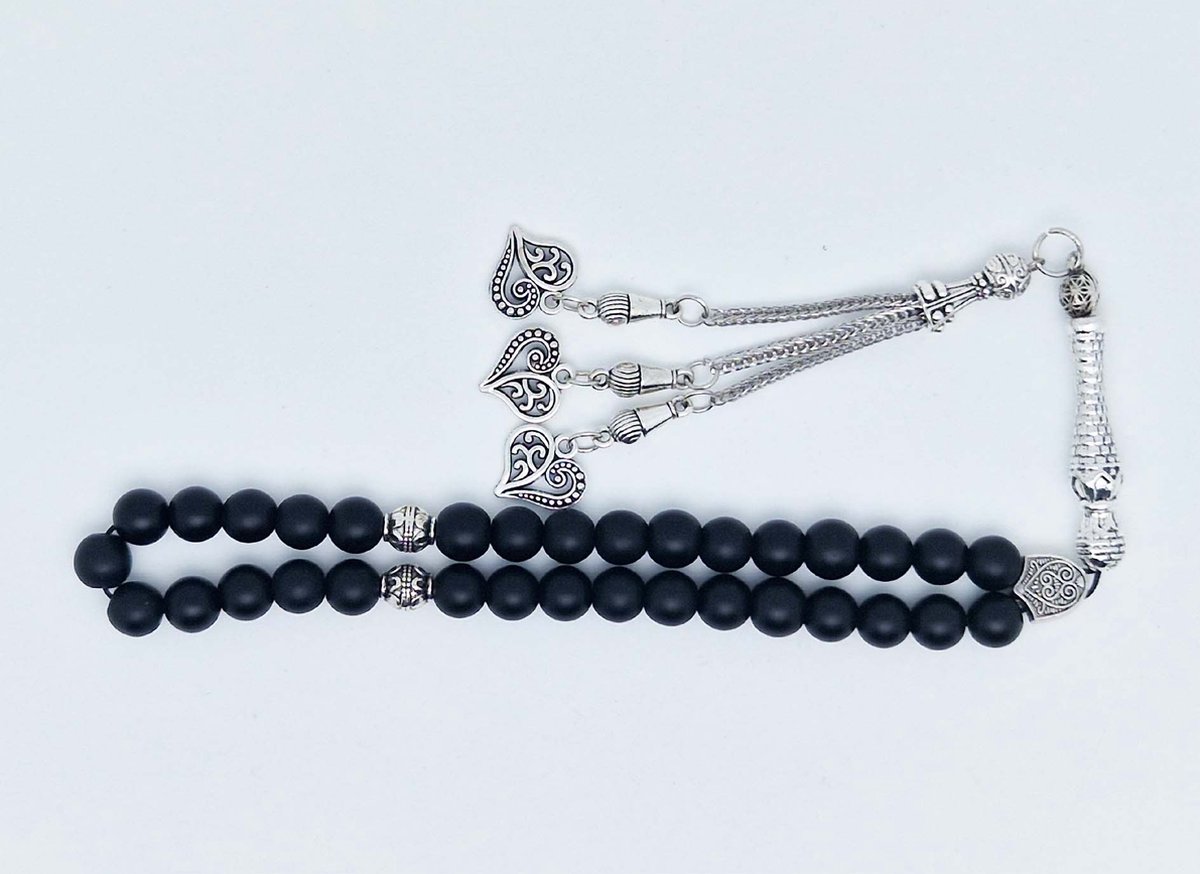 Tasbih Rozenkrans 33 Kralen 8 mm - Tasbih Rozenkrans klassiek natuursteen - model 18- Mat zwart onyx -Zwart kleur