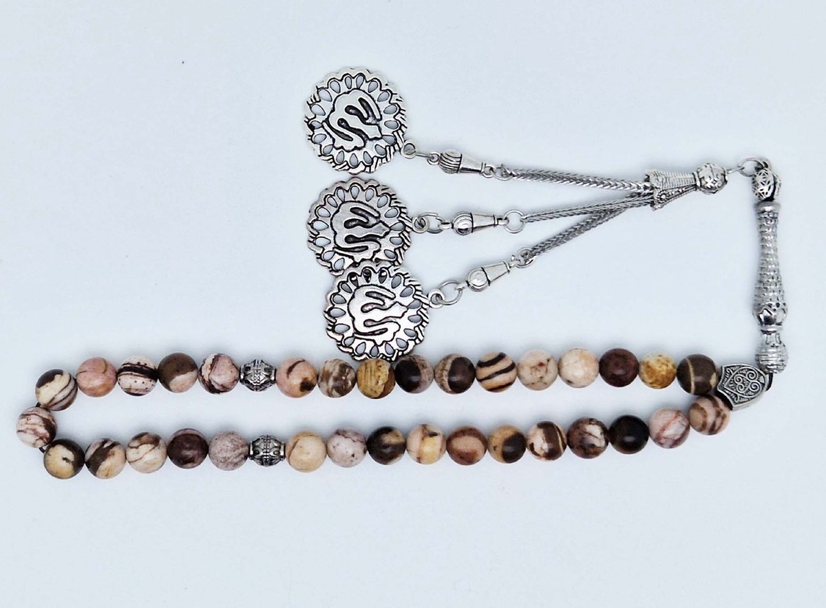 Tasbih Rozenkrans 33 Kralen 8 mm - Tasbih Rozenkrans klassiek natuursteen - model 4- Australia zebra jasper -Bruin kleur