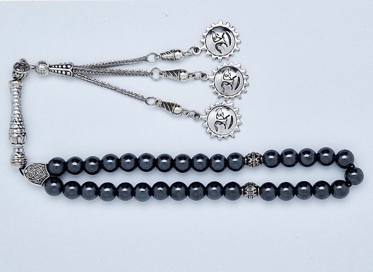 Tasbih Rozenkrans 33 Kralen 8 mm - Tasbih Rozenkrans klassiek natuursteen - model 9- Hematiet -Donkergrijs kleur