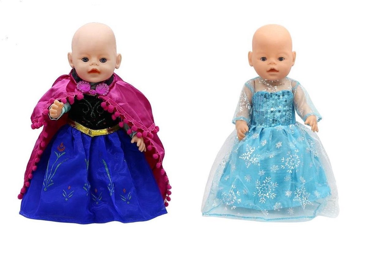 Prinses Anna en Elsa Jurk - Geschikt voor o.a. BABY Born 43 CM - Prinsessen jurkjes