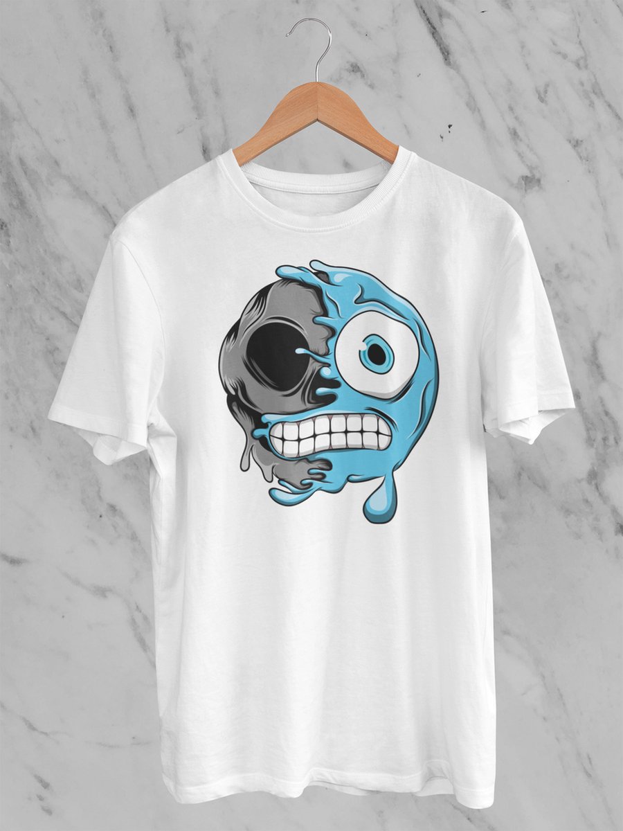 Feel Free - Halloween T-Shirt - Smiley: Bevroren gezicht - Maat M - Kleur Wit