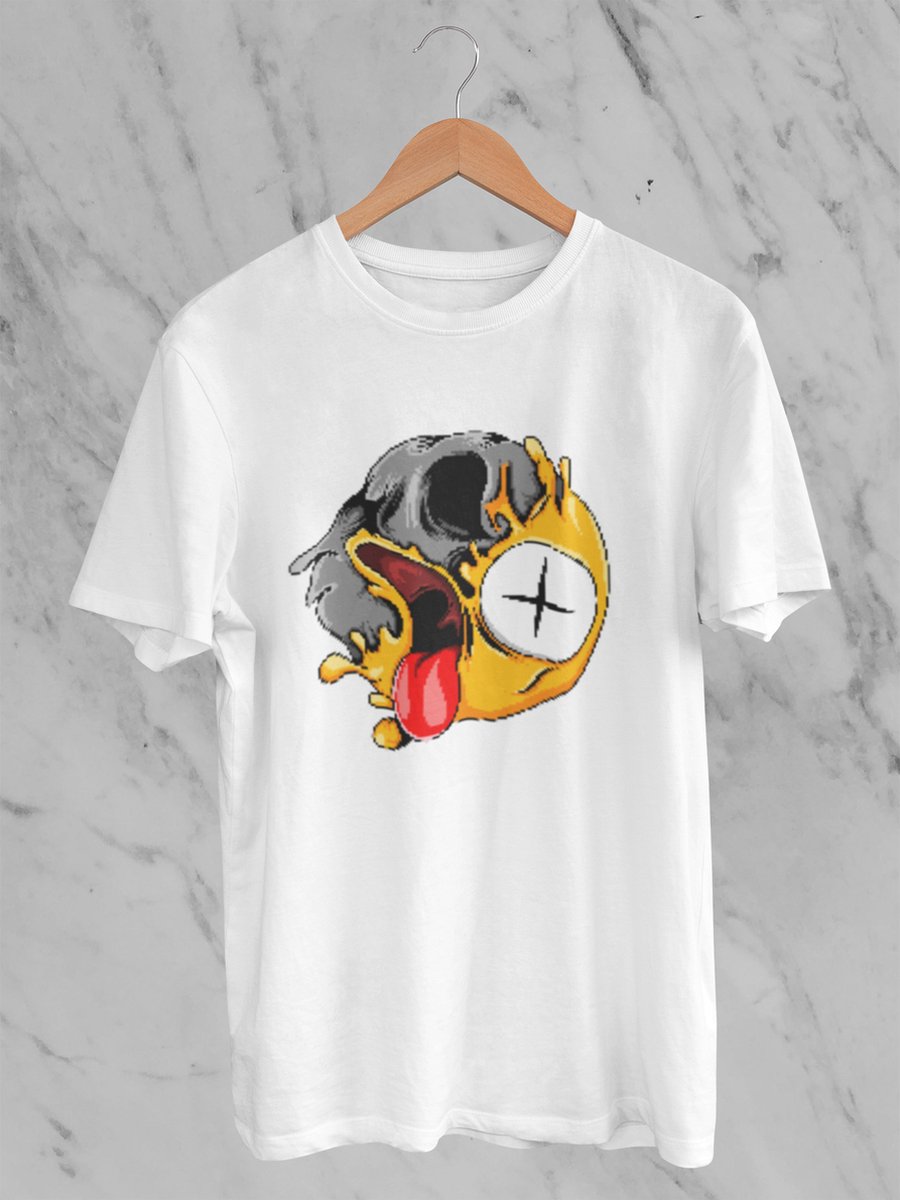 Feel Free - Halloween T-Shirt - Smiley: Duizelig gezicht - Maat L - Kleur Wit