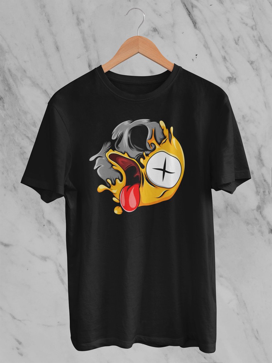 Feel Free - Halloween T-Shirt - Smiley: Duizelig gezicht - Maat S - Kleur Zwart