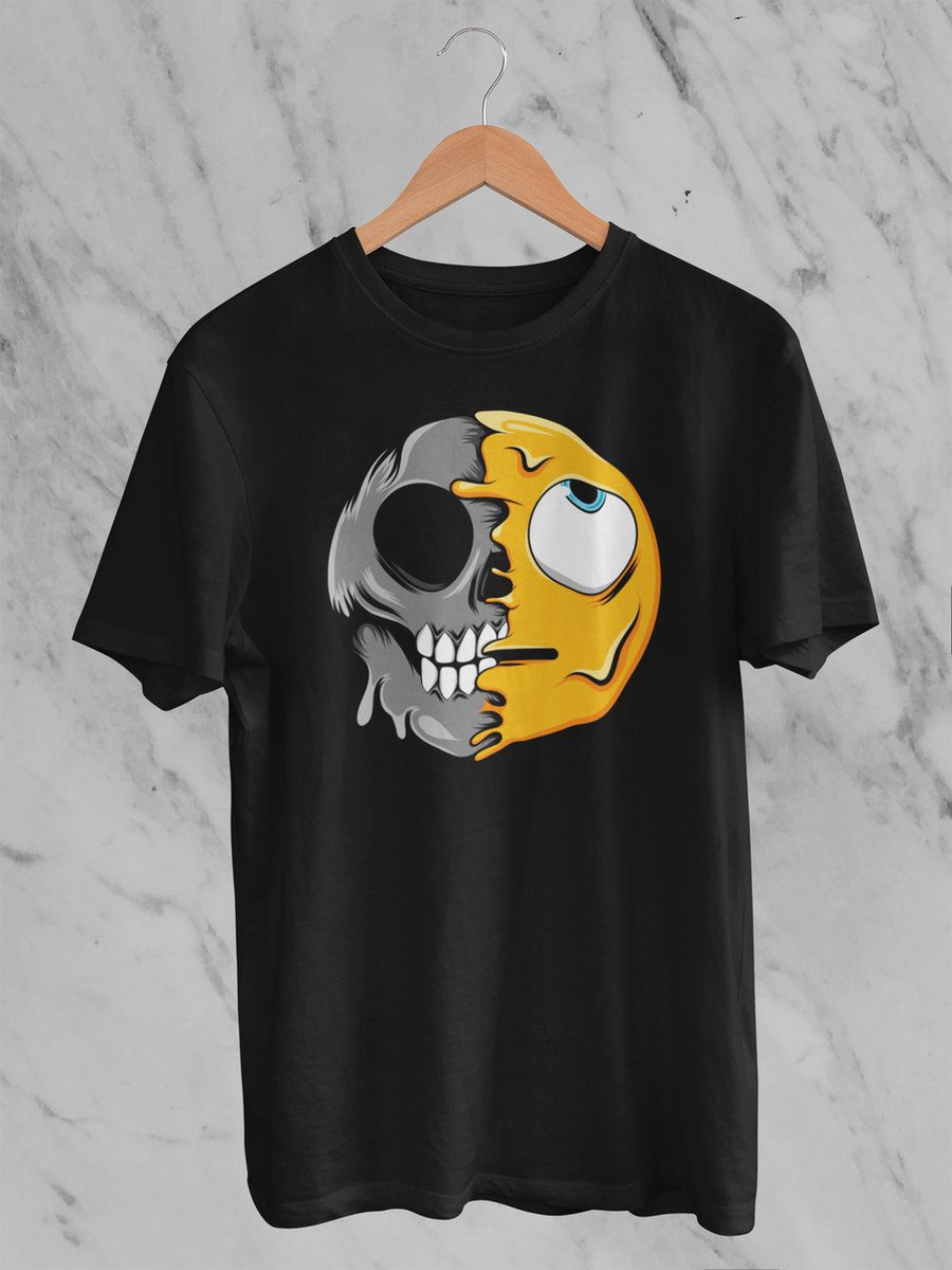 Feel Free - Halloween T-Shirt - Smiley: Gezicht Met Rollende Ogen - Maat L - Kleur Zwart
