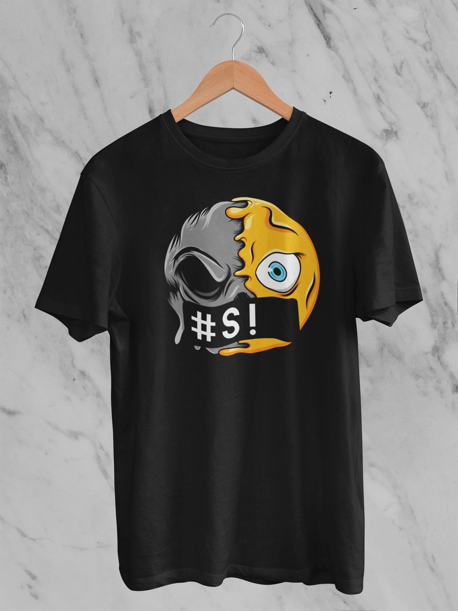 Feel Free - Halloween T-Shirt - Smiley: Gezicht Met Symbolen Over De Mond - Maat M - Kleur Zwart