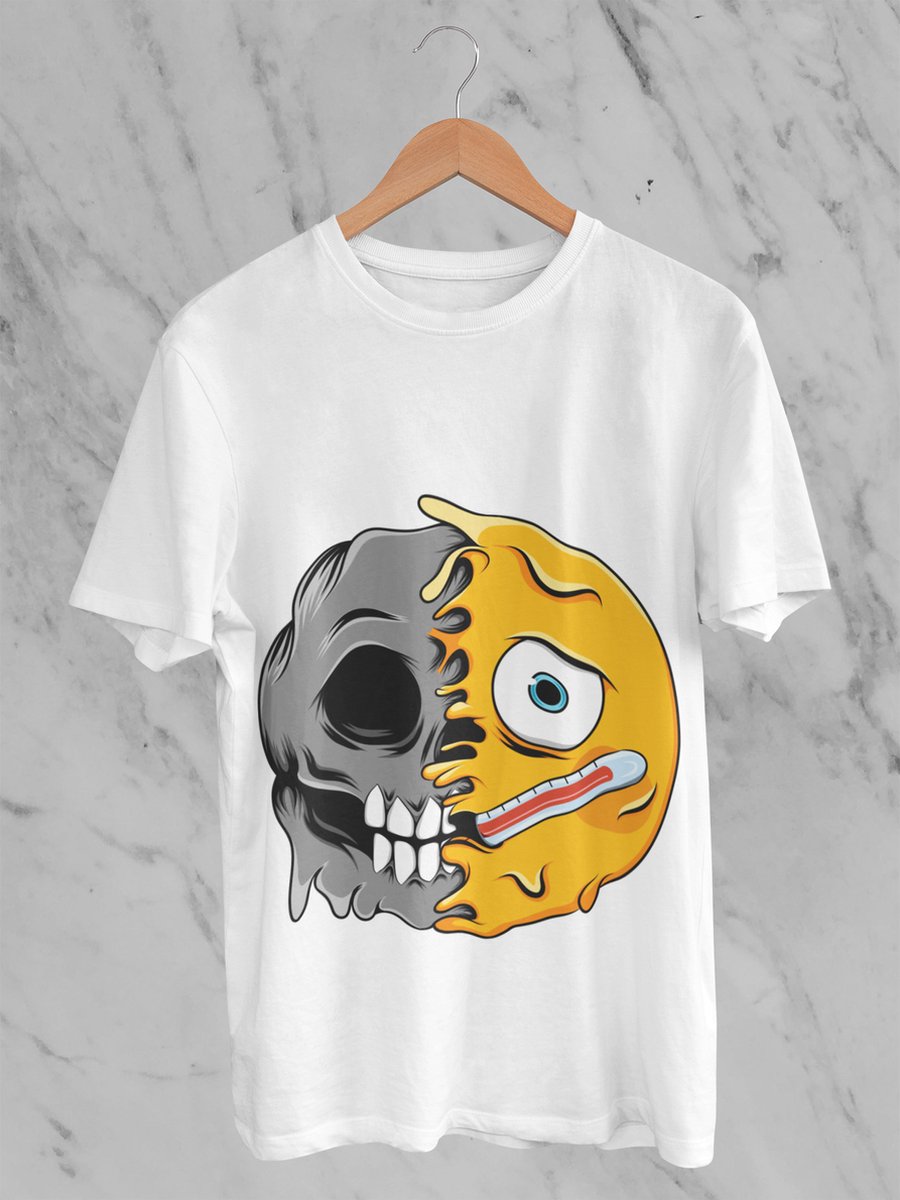 Feel Free - Halloween T-Shirt - Smiley: Gezicht Met Thermometer - Maat L - Kleur Wit