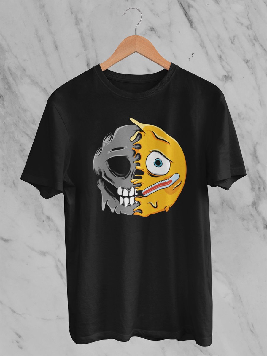 Feel Free - Halloween T-Shirt - Smiley: Gezicht Met Thermometer - Maat M - Kleur Zwart