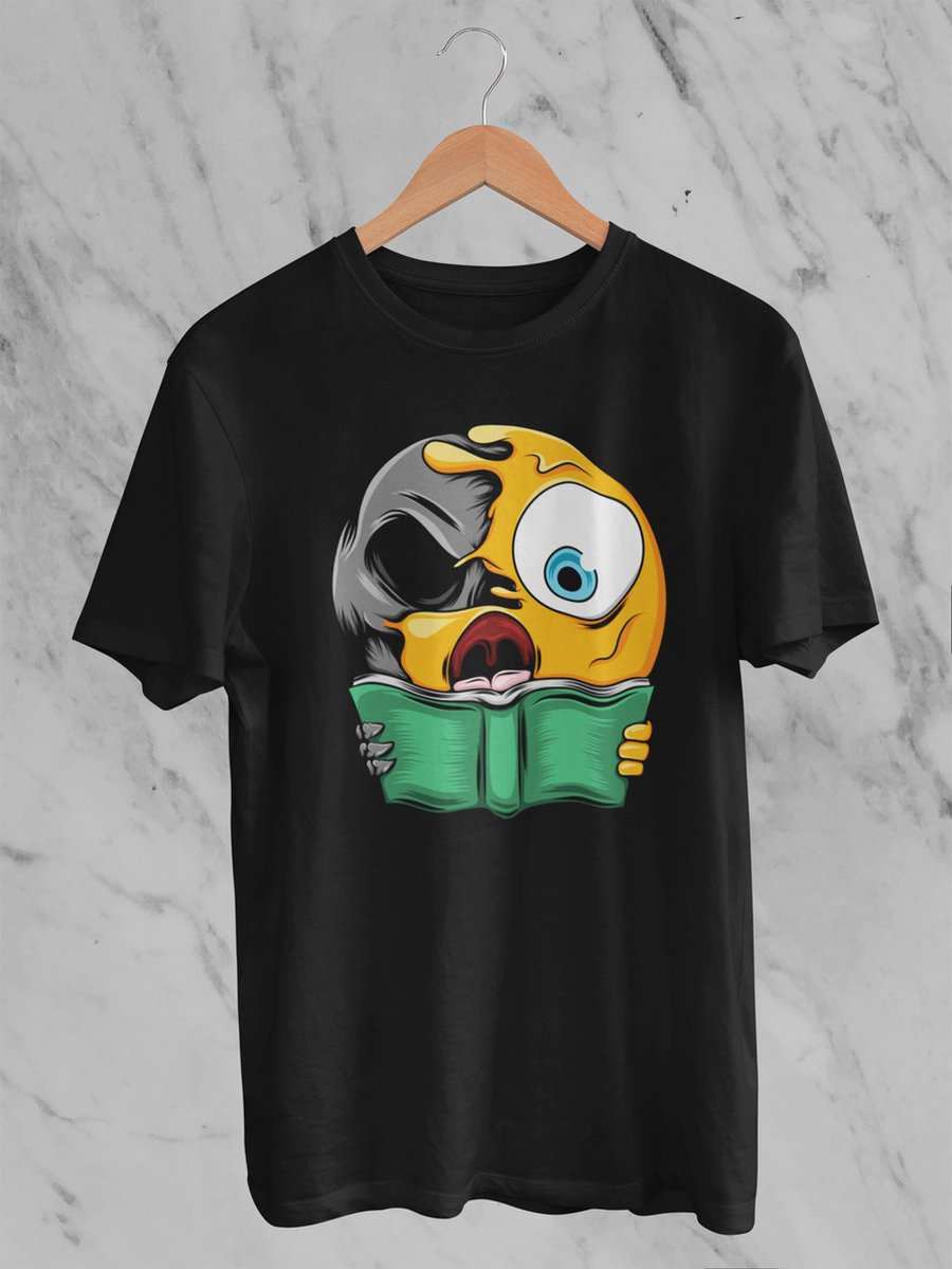 Feel Free - Halloween T-Shirt - Smiley: Gezicht lezen - Maat L - Kleur Zwart