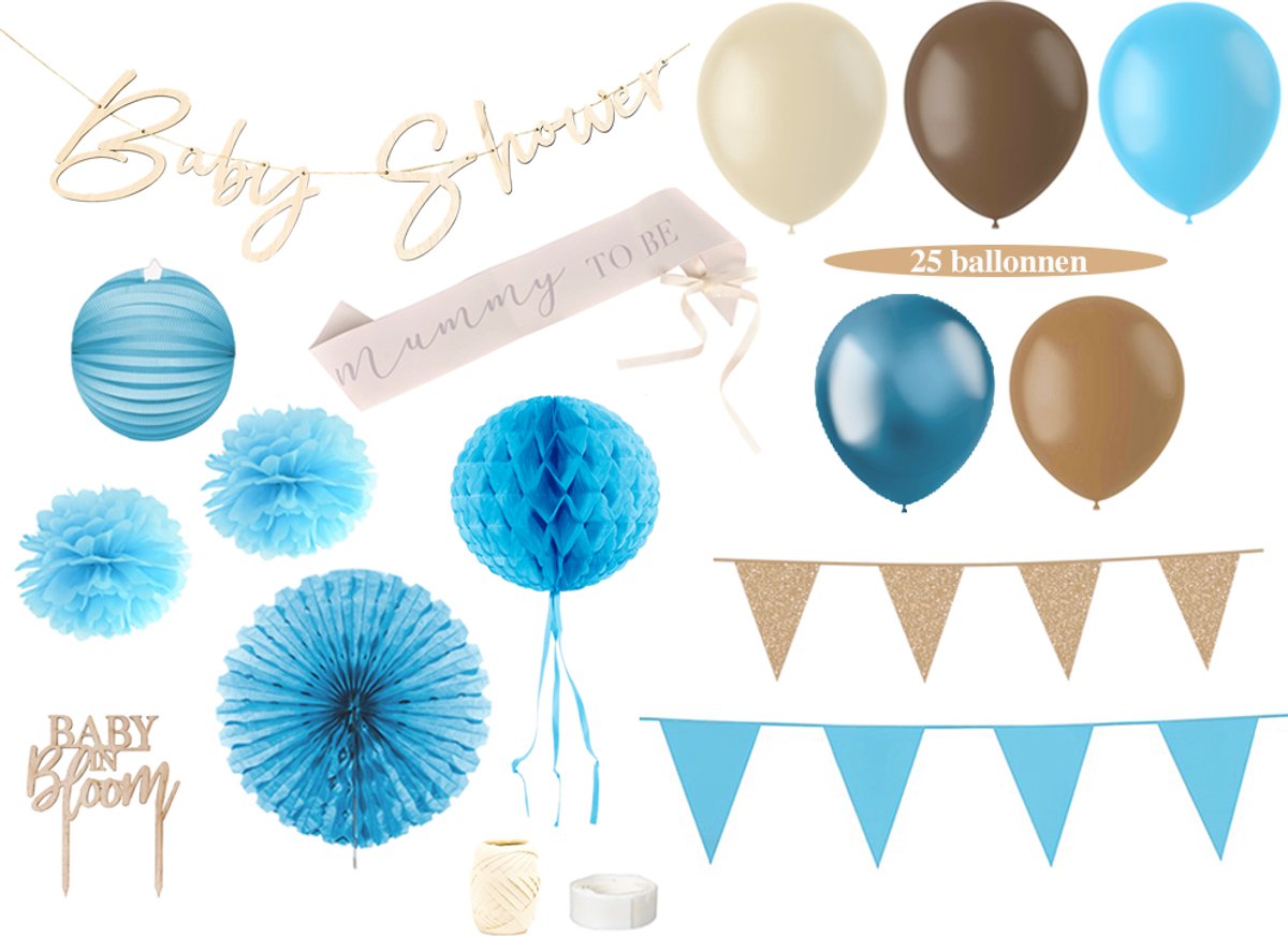 Feest zonder Fratsen - Babyshower versiering - Babyshower jongen - ballonnen - slingers