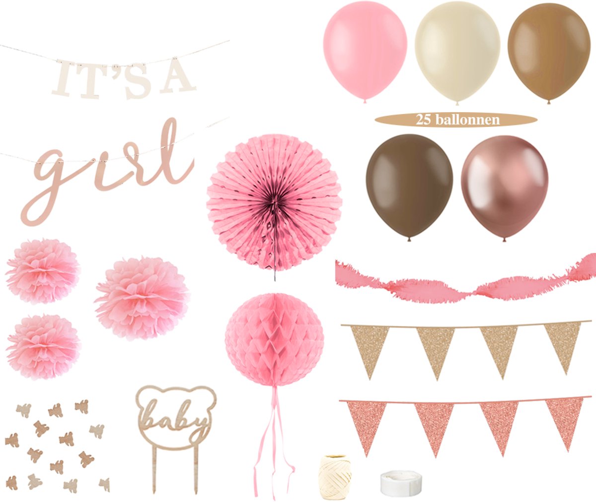 Feest zonder Fratsen - Geboorte Versiering Meisje - Its a Girl - Feestpakket - Roze - Meisje