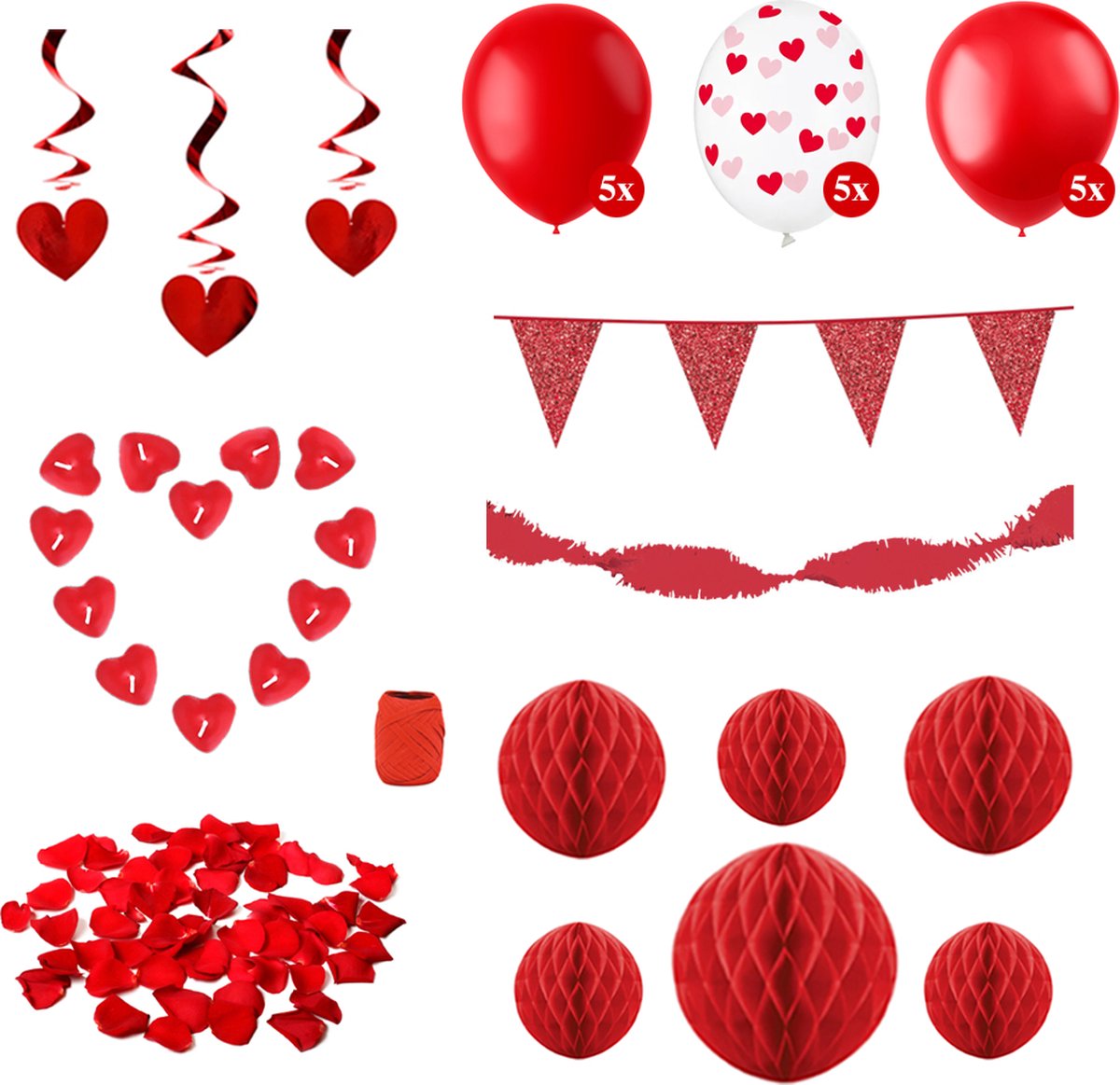 Feest zonder Fratsen - Valentijn Versiering - Vanilla - Rode Ballonnen - Rode Slingers