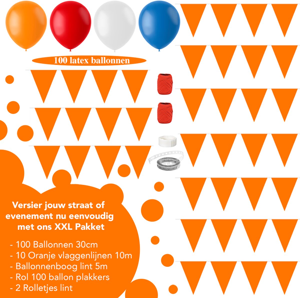 Koningsdag - Versiering - Vlaggenlijnen - Oranje - Pakket - Feest Versiering - Slingers - Ballonnen - Ballonnenboog - Uitgebreide Set
