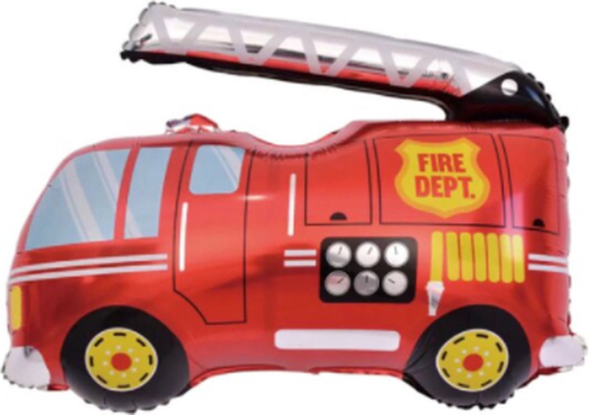 Brandweer ballon - XL - 87x89cm - Folie ballon - Helium - Leeg - Fireman - Vuur - Ballonnen - Auto - Brandweerwagen - Brandweerauto - Car - Auto ballon - Versiering - Thema feest - Verjaardag - Kinderfeest