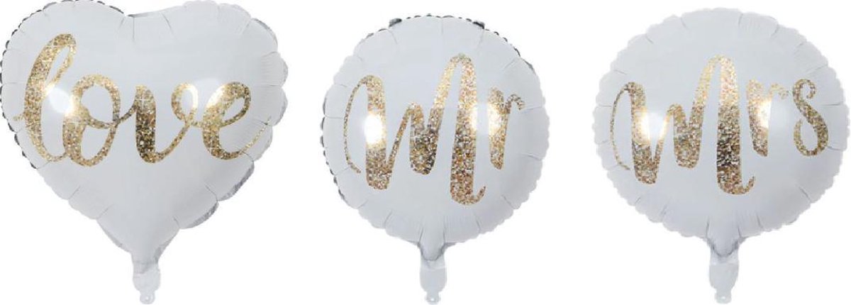 MR & MRS Ballon - Folie - 45cm - Ballon - Set van 3 - Trouwen - Trouw decoratie - Huwelijk Ballonnen - Leeg - Versiering - Bruid - Bruidegom - Love - Bruiloft