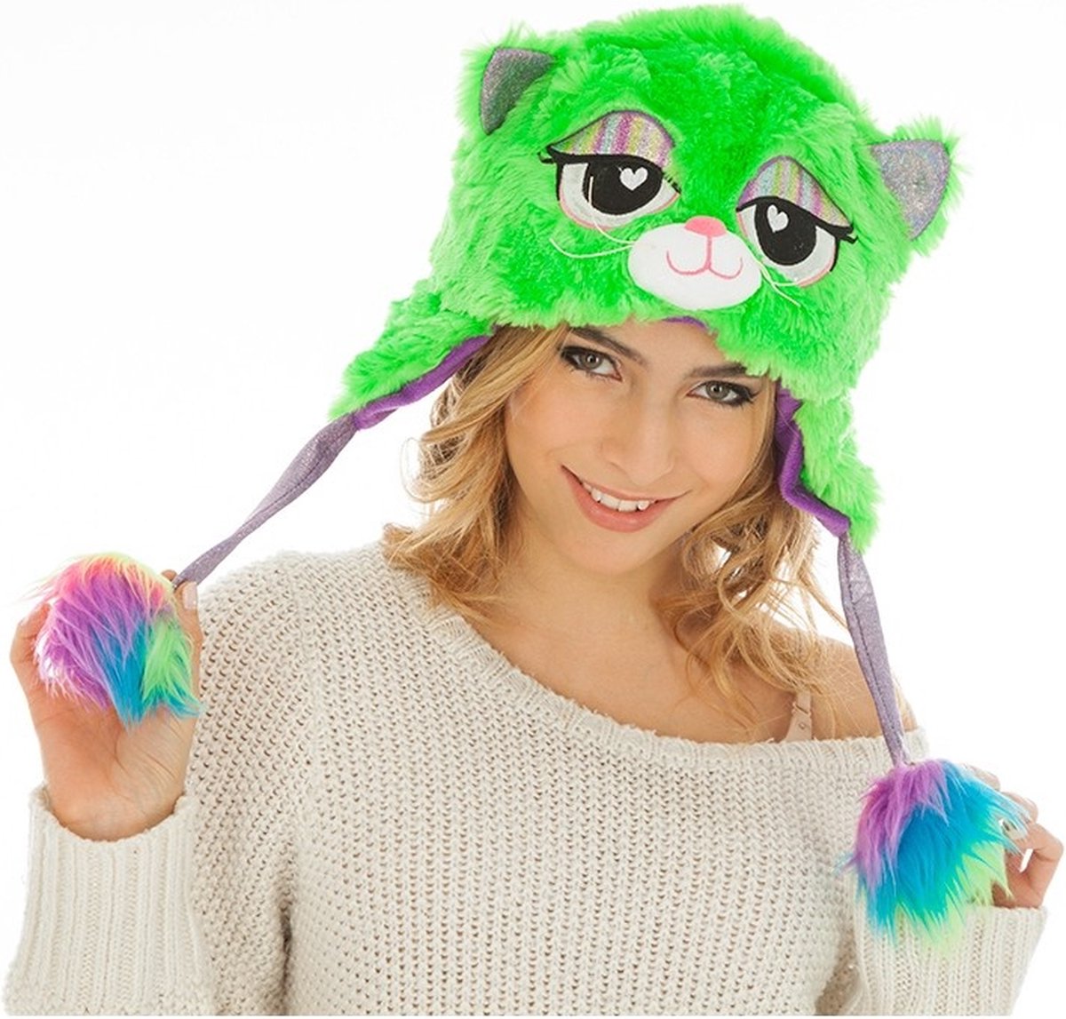 Muts Fluffy Kat Fluor Groen