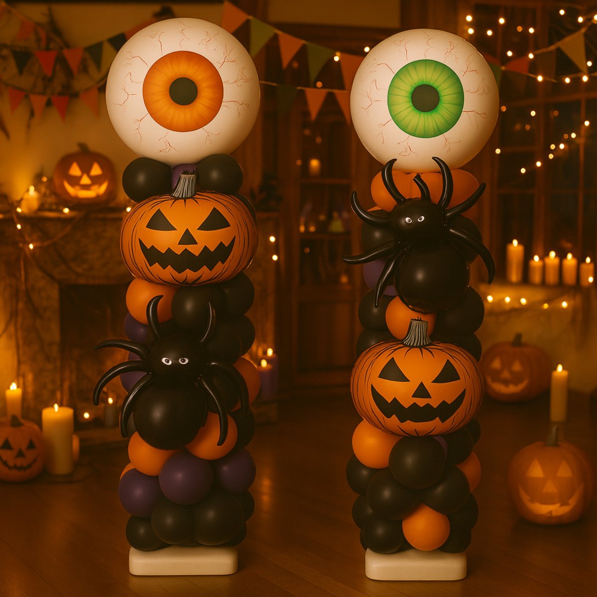 Halloween Ballonnenpilaren – 2 stuks – Pompoen , Spin  & Griezelogen  – DIY Ballonnenzuil – Herbruikbare Feestdecoratie voor Binnen & Buiten