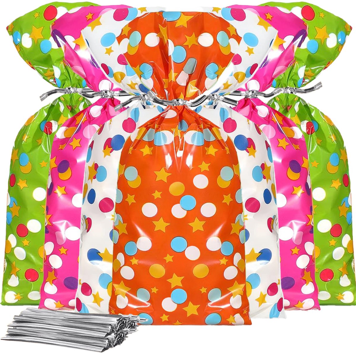 Feestio Uitdeelzakjes Gekleurd - 200 Stuks - Snoepzakjes - Traktatie Zakjes Kinderfeestje - Cellofaanzakjes Transparant - Cadeauzakjes - Snoepzak