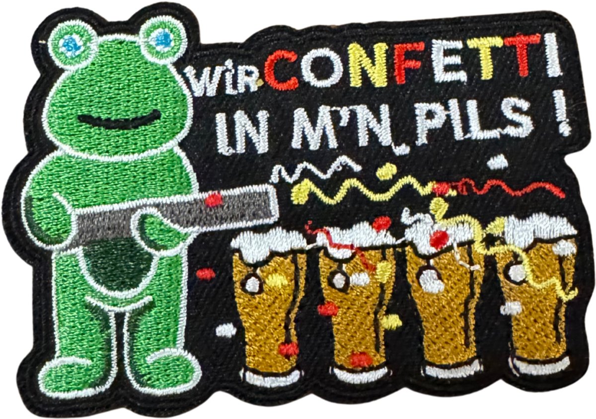 Strijkembleem/applicatie, Wir confetti in mn pils