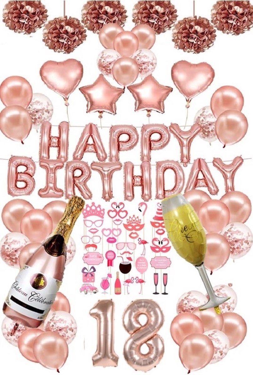 FeestmetJoep® 18 jaar verjaardag versiering & ballonnen - Rose goud